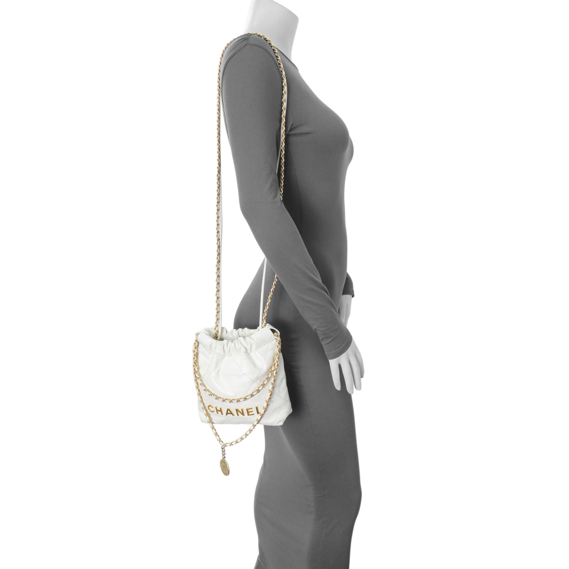 Exclusive Chanel White Shiny Calfskin Quilted Mini Chanel 22 — Alternate View 11