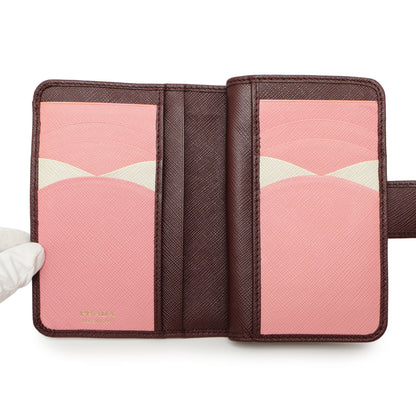 Exclusive Prada Burgundy Saffiano Compact Wallet — Detail View