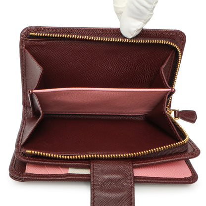 Exclusive Prada Burgundy Saffiano Compact Wallet — Top View
