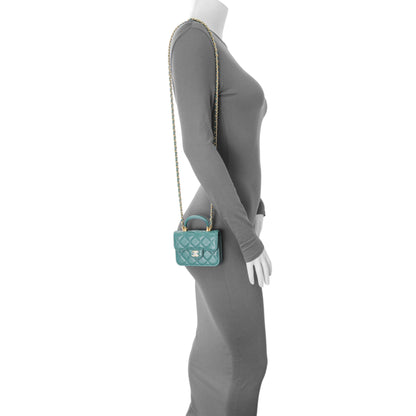 Exclusive Chanel Teal Lambskin Top Handle Flap Coin Purse With Chain — Alternate View 7