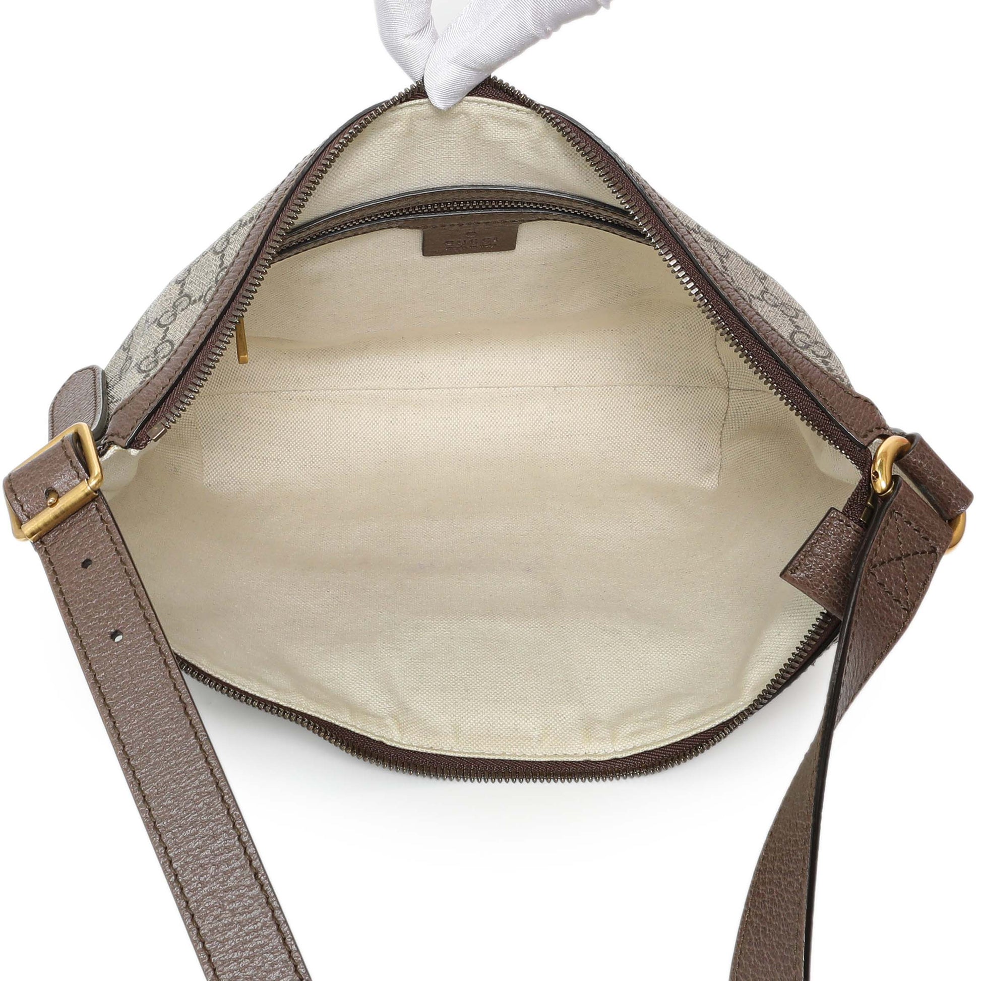 Exclusive Gucci GG Supreme Monogram Web Small Ophidia Half Moon Hobo — Top View