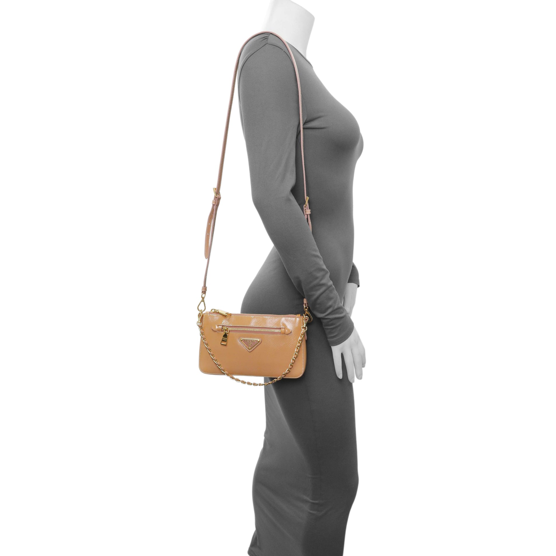 Exclusive Prada Caramel Saffiano Vernice Zip Pouch — Alternate View 7
