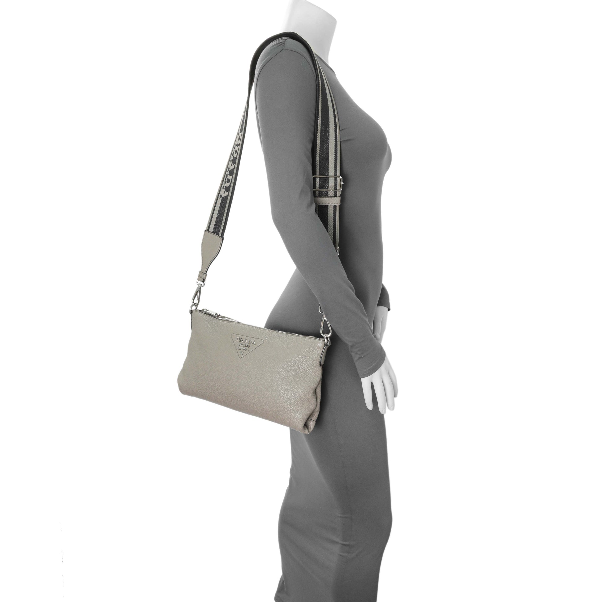 Exclusive Prada Grey Vitello Daino Soft Zippered Shoulder Bag — Alternate View 8