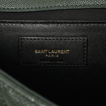 Exclusive Saint Laurent Green Grain De Poudre Matelasse Chevron Medium Triquilt Monogram Satchel — Lifestyle View