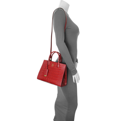 Exclusive Burberry Red Crocodile Embossed Calfskin Mini Frances Tote — Lifestyle View