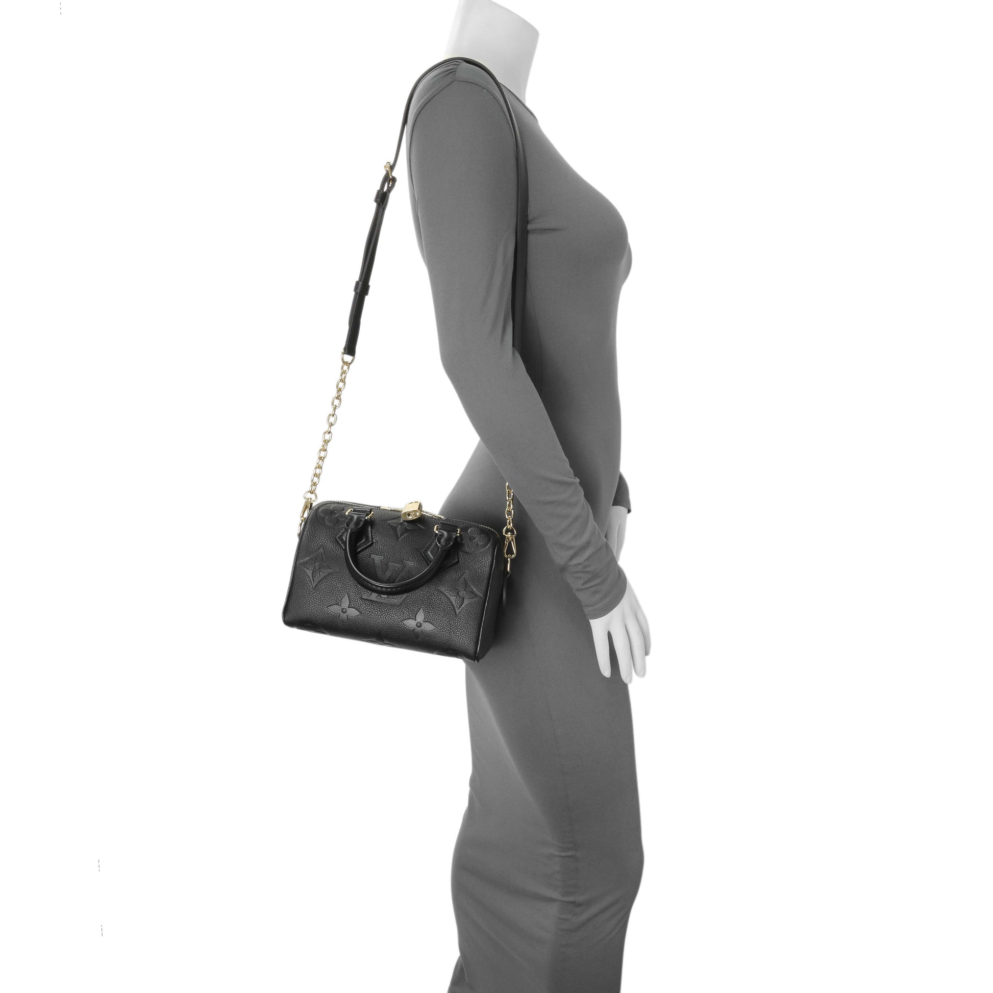 Exclusive Louis Vuitton Black Empreinte Monogram Giant Speedy Bandouliere 20 — Lifestyle View