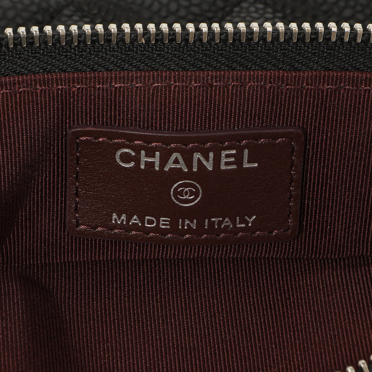 Exclusive Chanel Black Quilted Caviar Classic Zip Pouch — Detail View