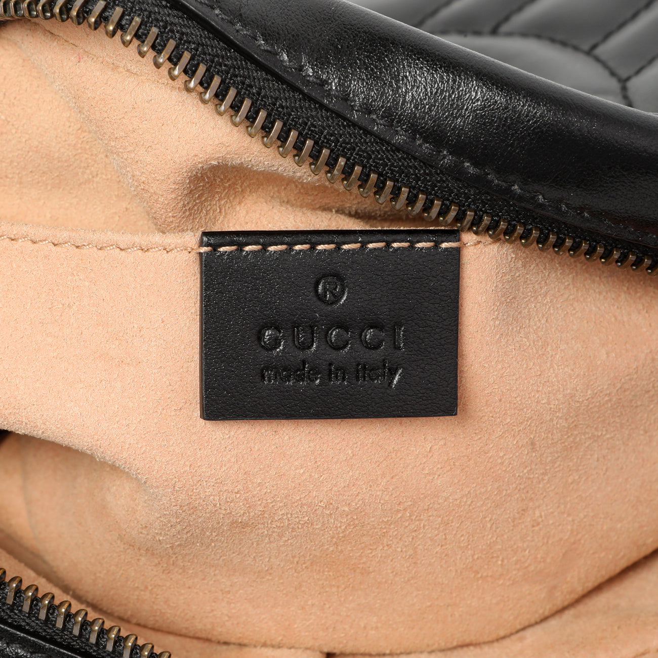 Exclusive Gucci Black Calfskin Matelasse Mini GG Marmont Chain Shoulder Bag — Detail View