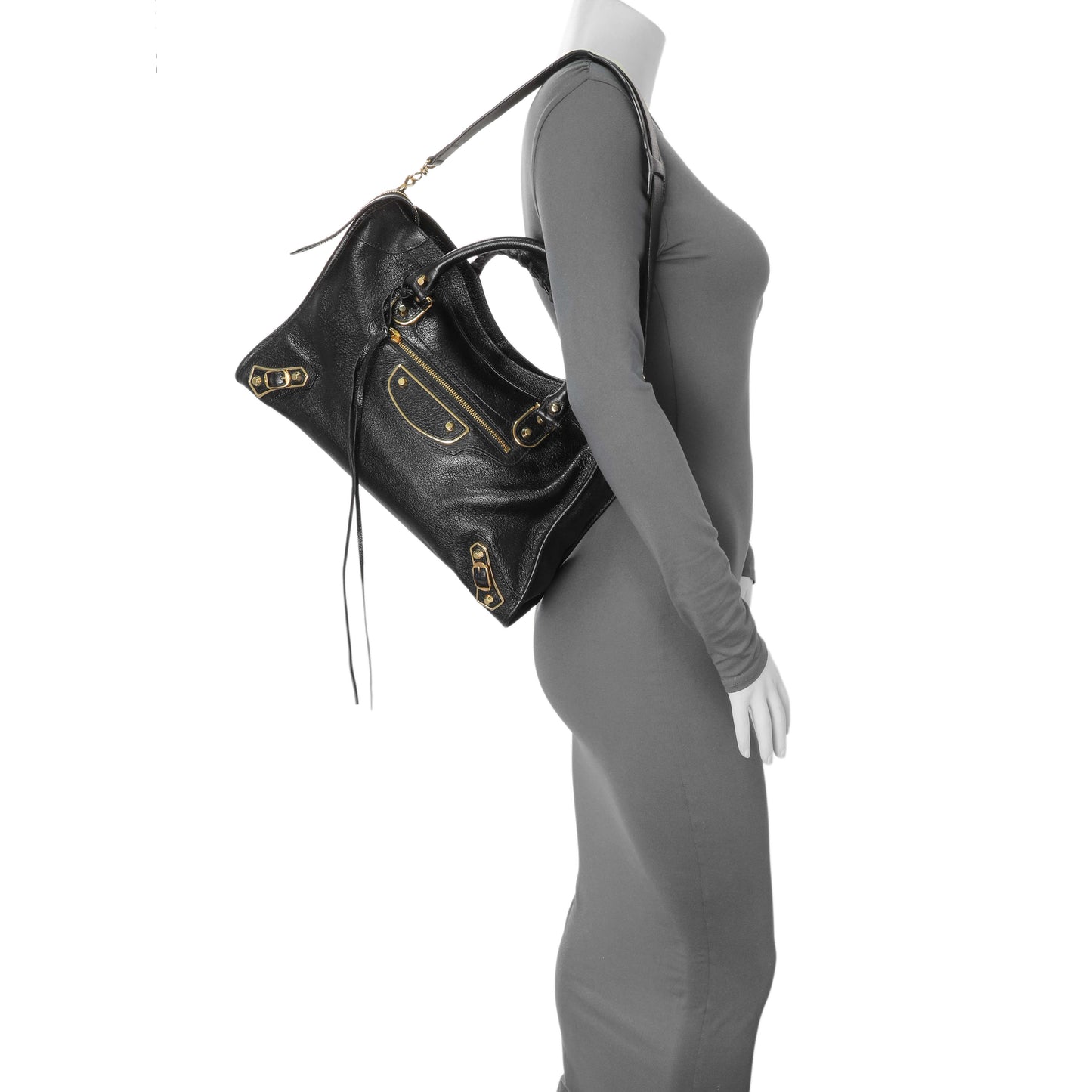 Exclusive Balenciaga Black Chevre Gold Metallic Edge Hardware City — Alternate View 7