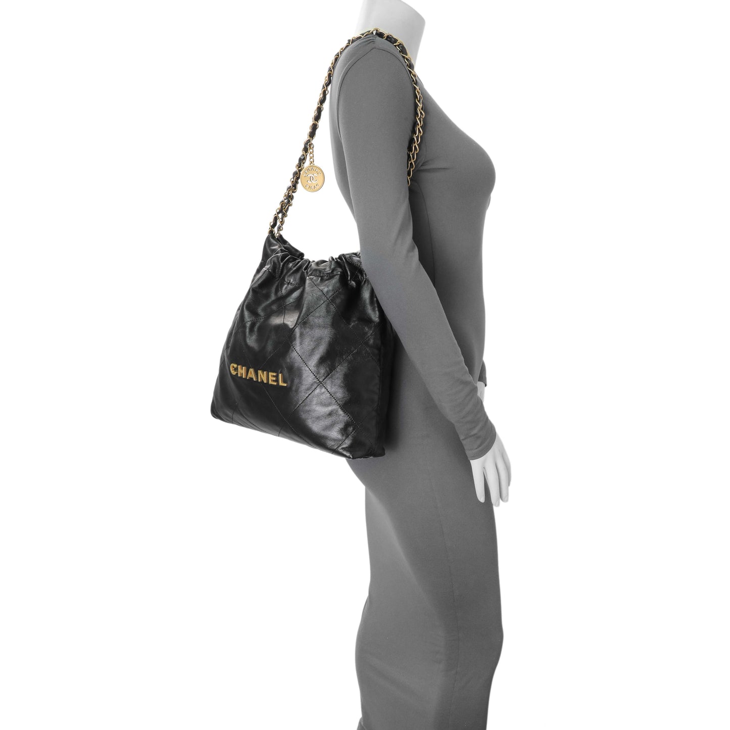 Exclusive Chanel Black Shiny Calfskin Quilted Small Chanel 22 — Alternate View 11