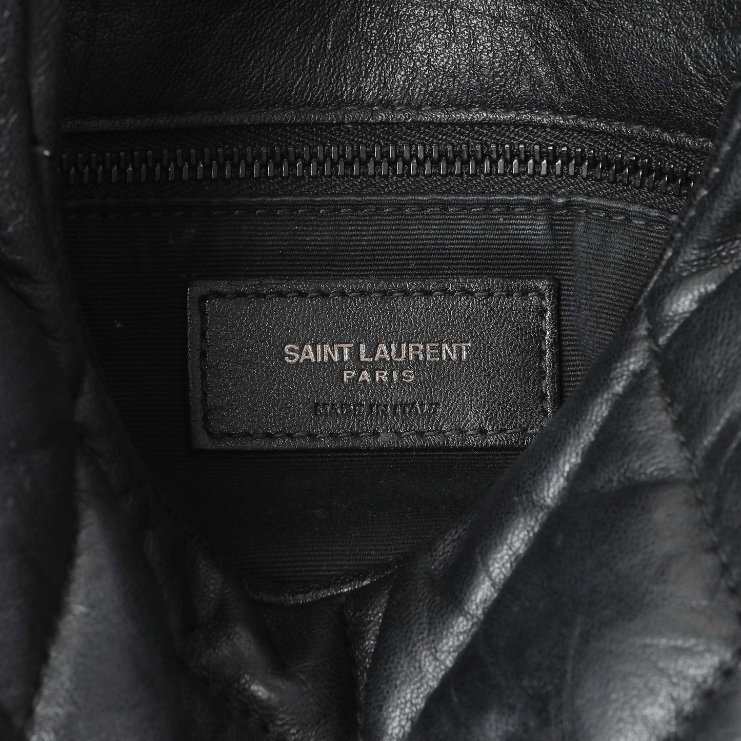 Exclusive Saint Laurent Black Lambskin Quilted Toy Loulou Puffer Monogram Chain Satchel — Detail View
