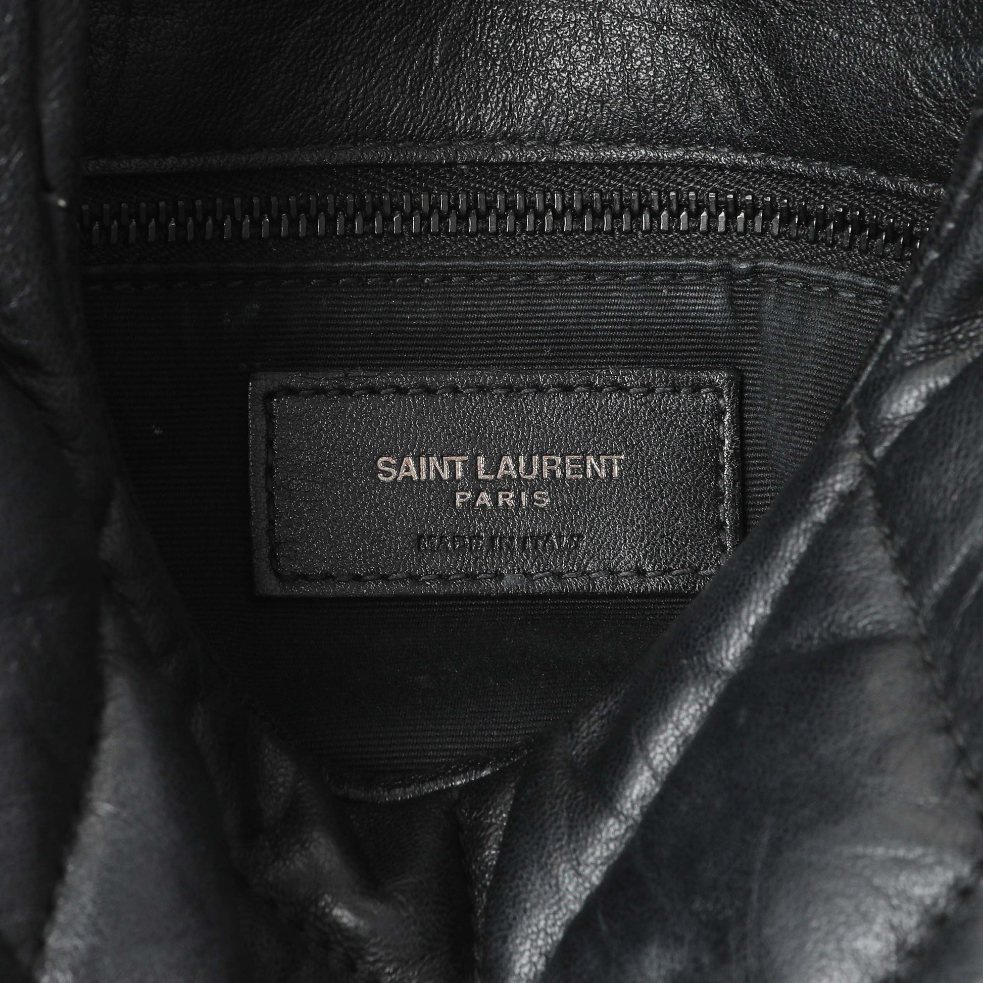 Exclusive Saint Laurent Black Lambskin Quilted Toy Loulou Puffer Monogram Chain Satchel — Detail View
