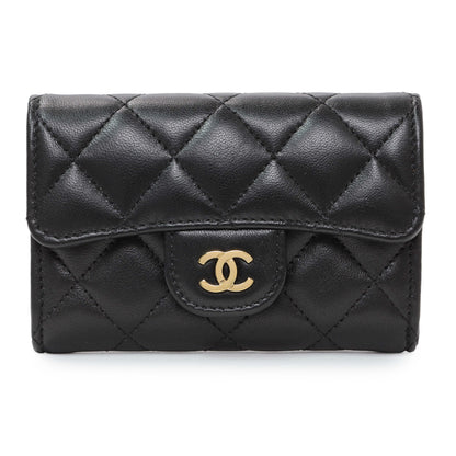 Exclusive Chanel Black Lambskin Quilted Flap Card Holder Wallet — Front View