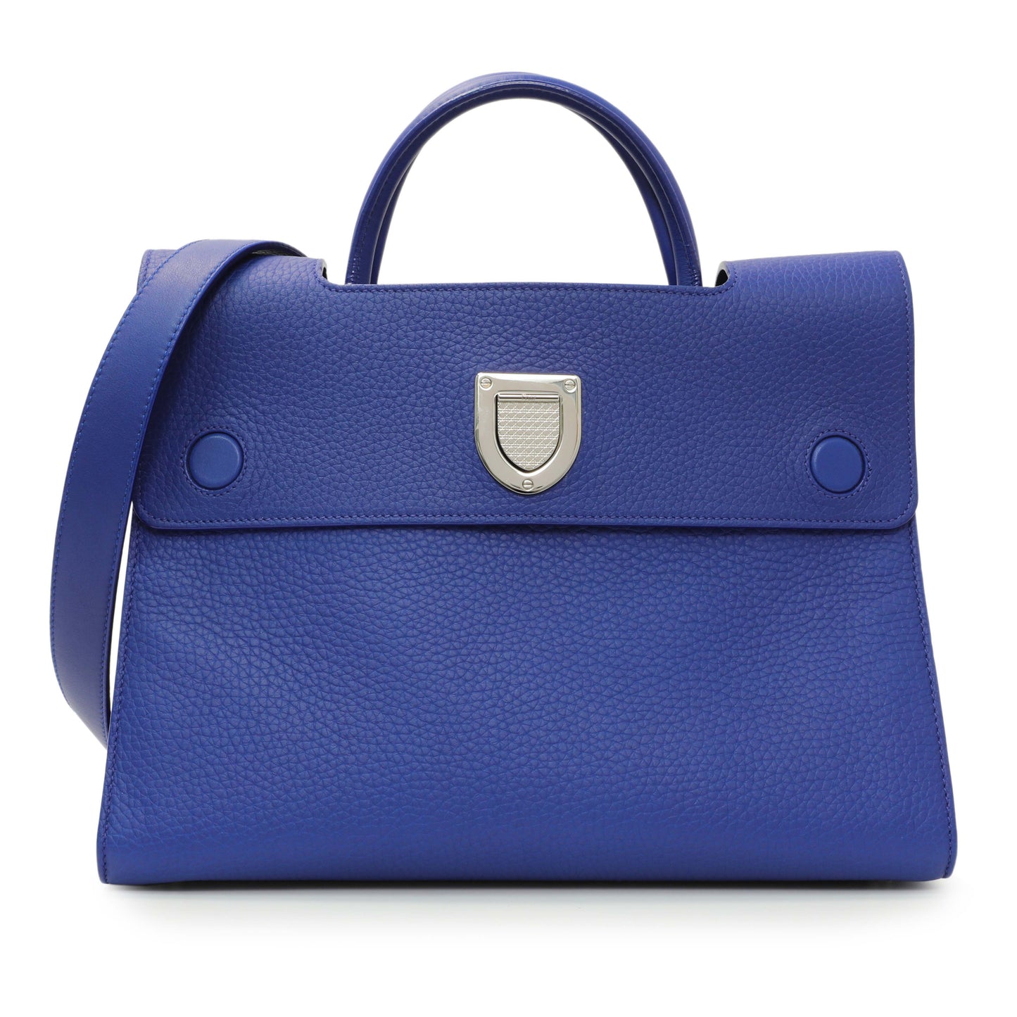 Exclusive Christian Dior Blue Bullcalf Medium Diorever Flap — Front View