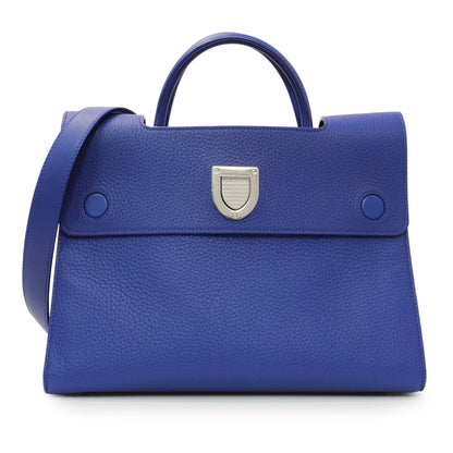 Exclusive Christian Dior Blue Bullcalf Medium Diorever Flap — Front View