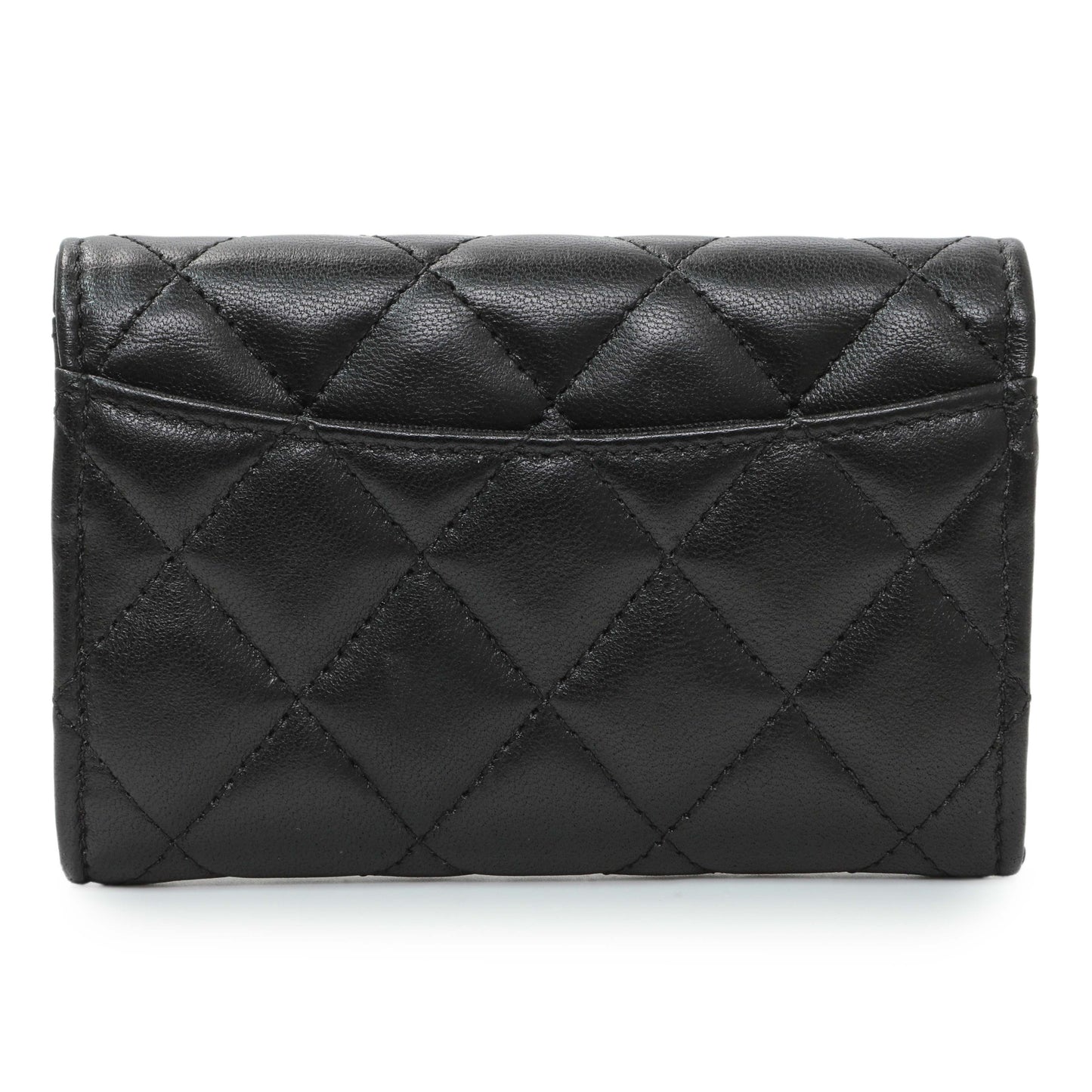 Exclusive Chanel Black Lambskin Quilted Flap Card Holder Wallet — Side View