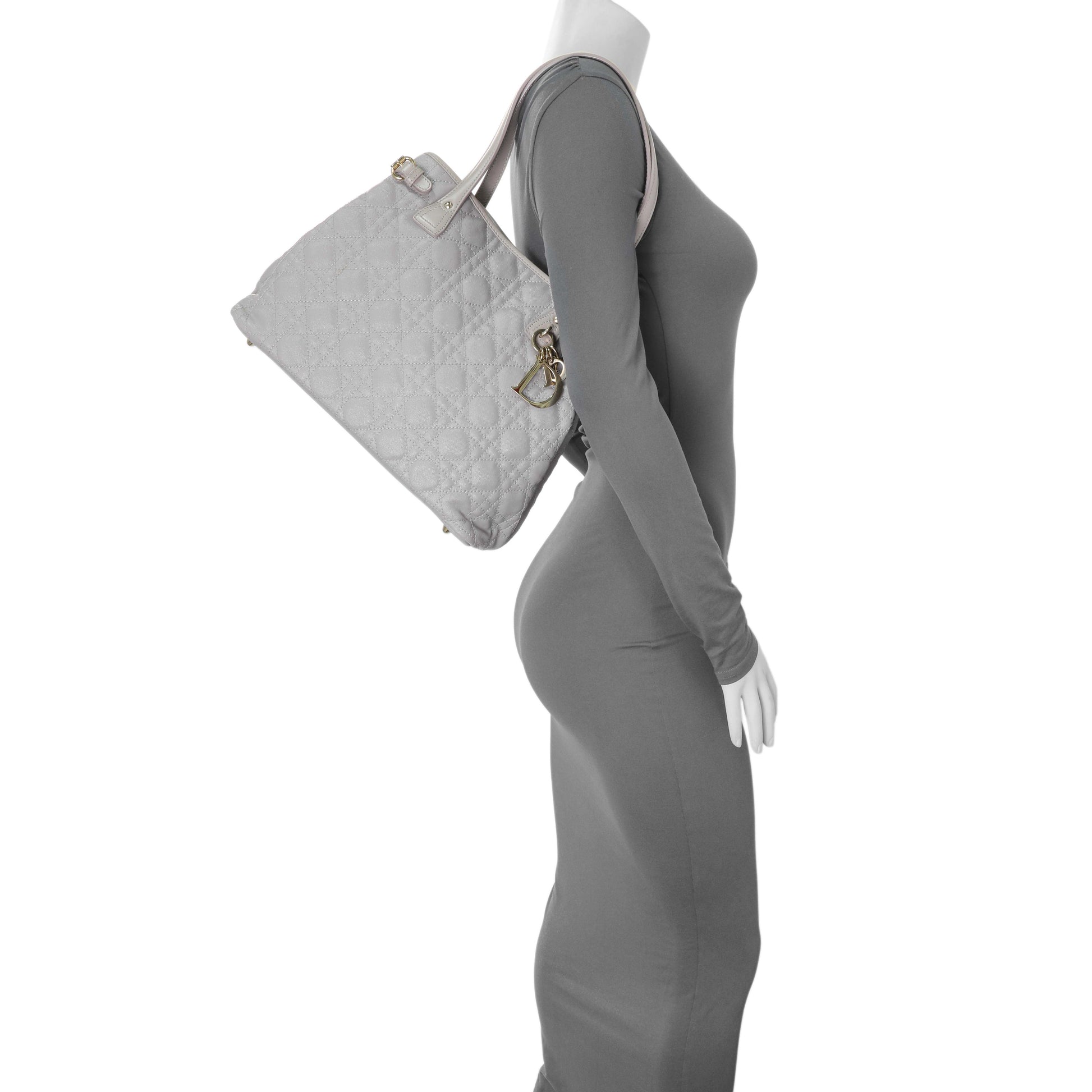 Exclusive Christian Dior Grey Coated Canvas Cannage Small Panarea Tote — Alternate View 7
