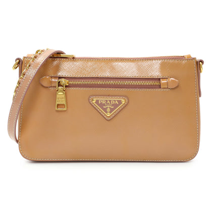 Exclusive Prada Caramel Saffiano Vernice Zip Pouch — Front View