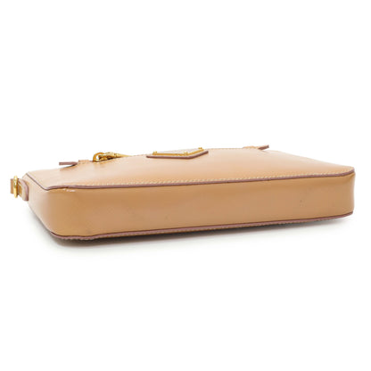 Exclusive Prada Caramel Saffiano Vernice Zip Pouch — Back View