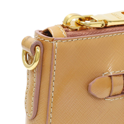 Exclusive Prada Caramel Saffiano Vernice Zip Pouch — Lifestyle View