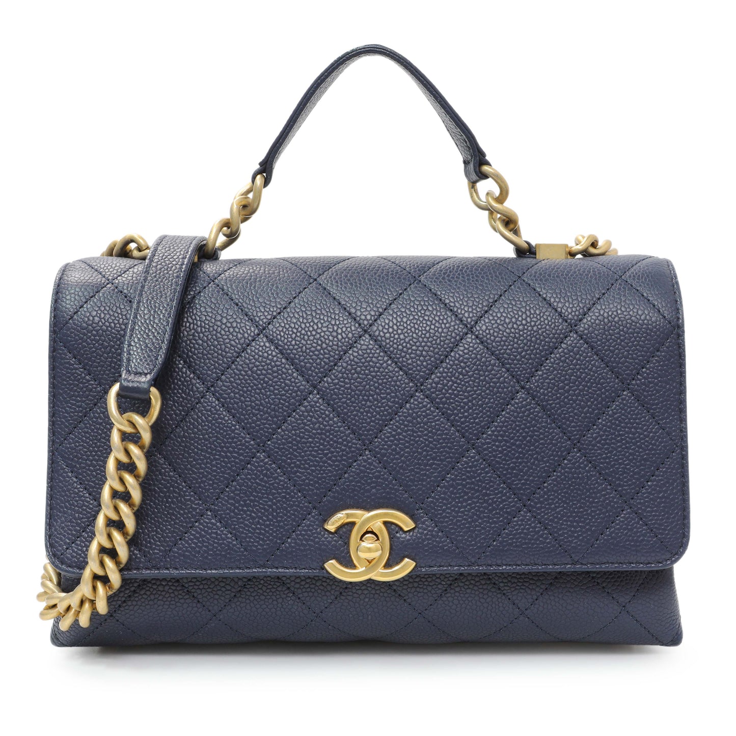 Exclusive Chanel Navy Blue Caviar City Walk Flap — Front View