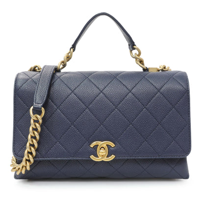 Exclusive Chanel Navy Blue Caviar City Walk Flap — Front View