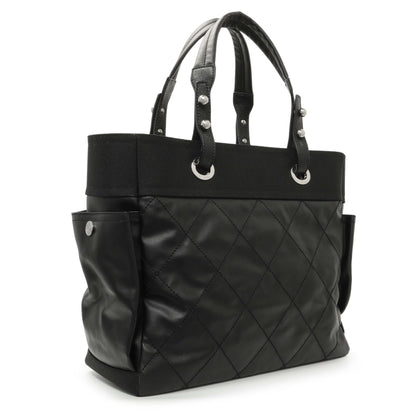 Exclusive Chanel Black Coated Canvas Large Paris Biarritz Tote — Side View