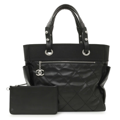 Exclusive Chanel Black Coated Canvas Large Paris Biarritz Tote — Front View