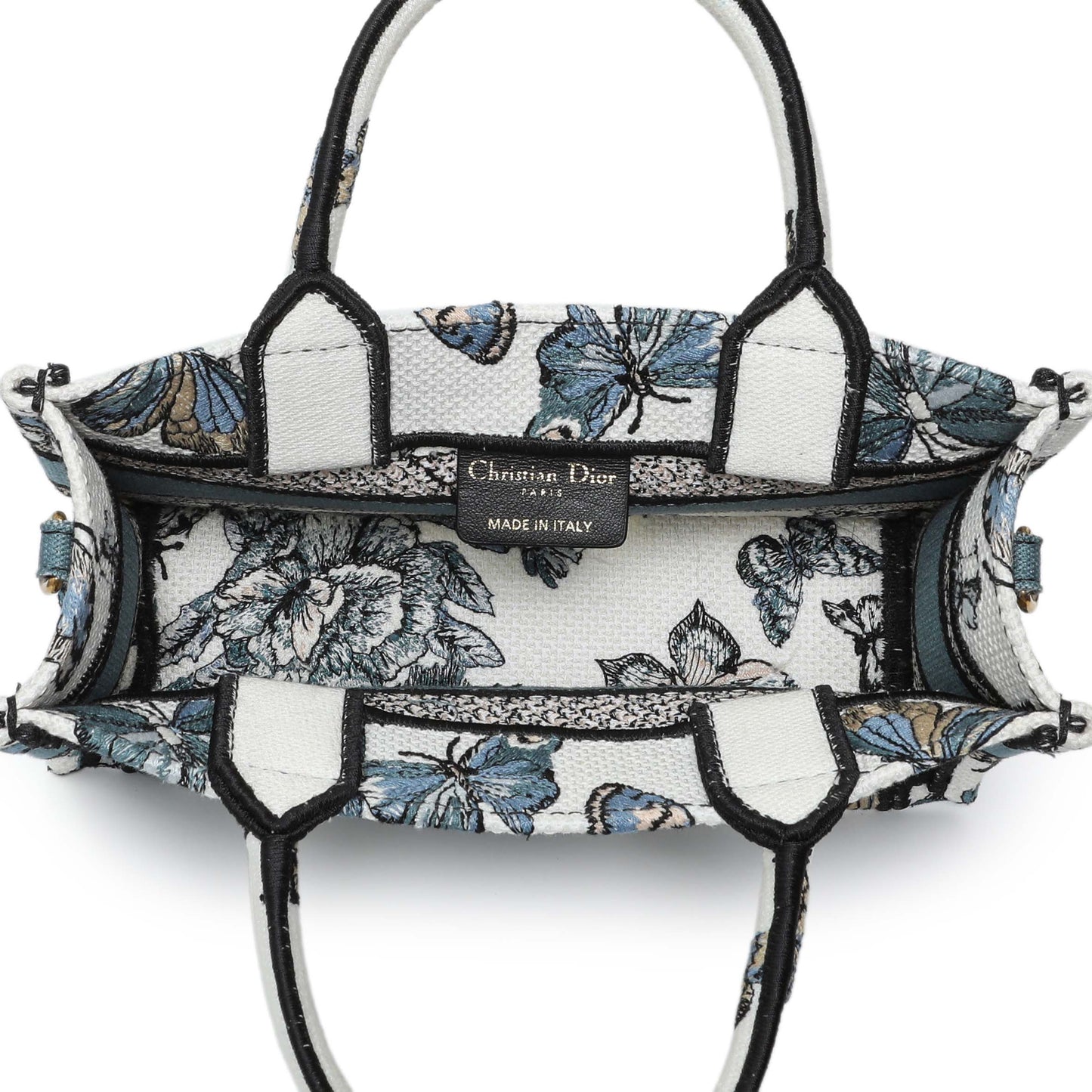 Exclusive Christian Dior Embroidered Canvas Mini Book Tote w/ Strap — Top View