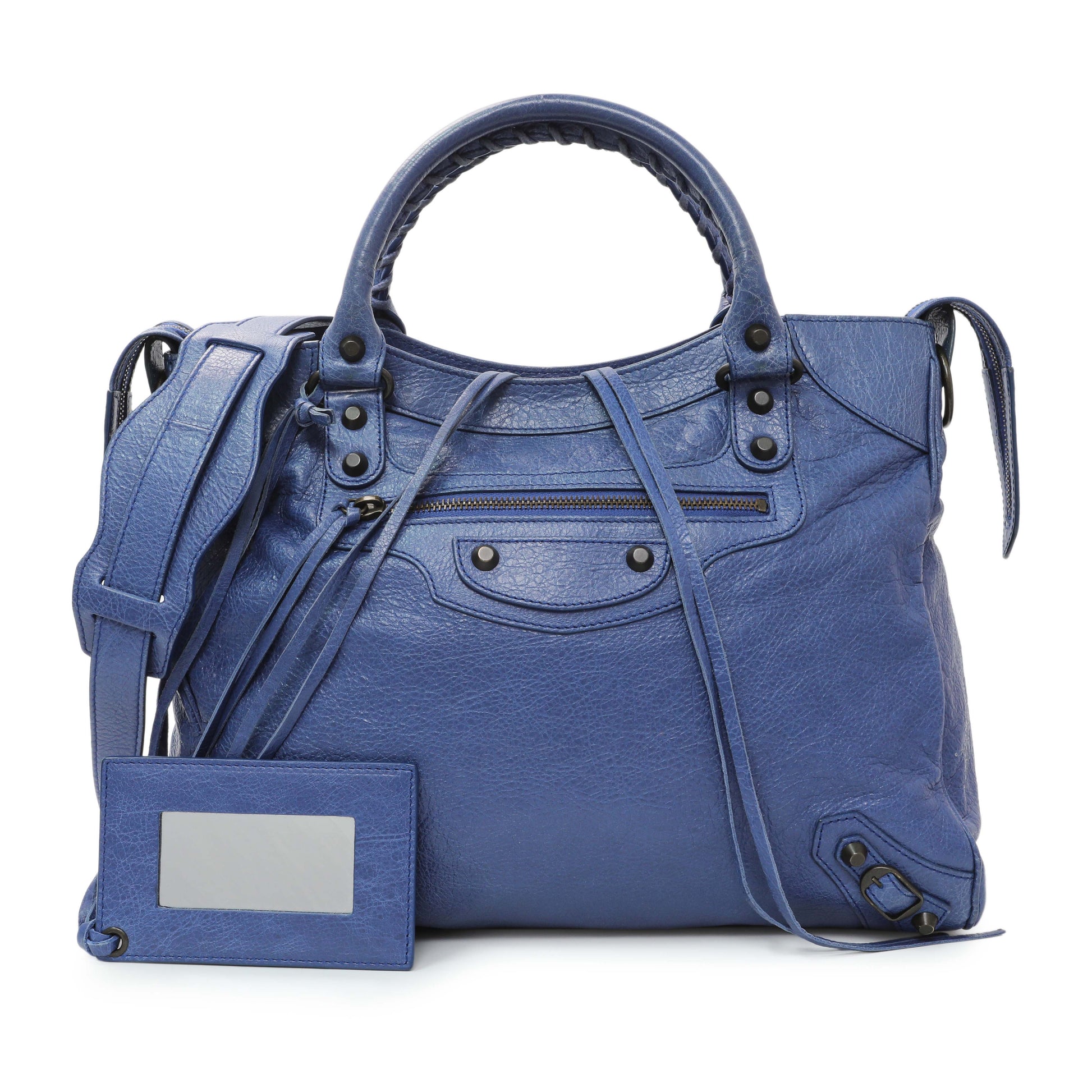 Exclusive Balenciaga Blue Agneau Classic Hardware Velo — Front View
