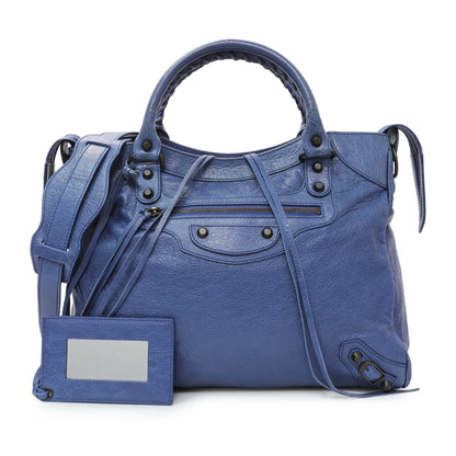Exclusive Balenciaga Blue Agneau Classic Hardware Velo — Front View