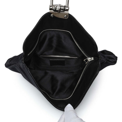 Exclusive Gucci Black Satin Bamboo Croisette Clutch — Top View