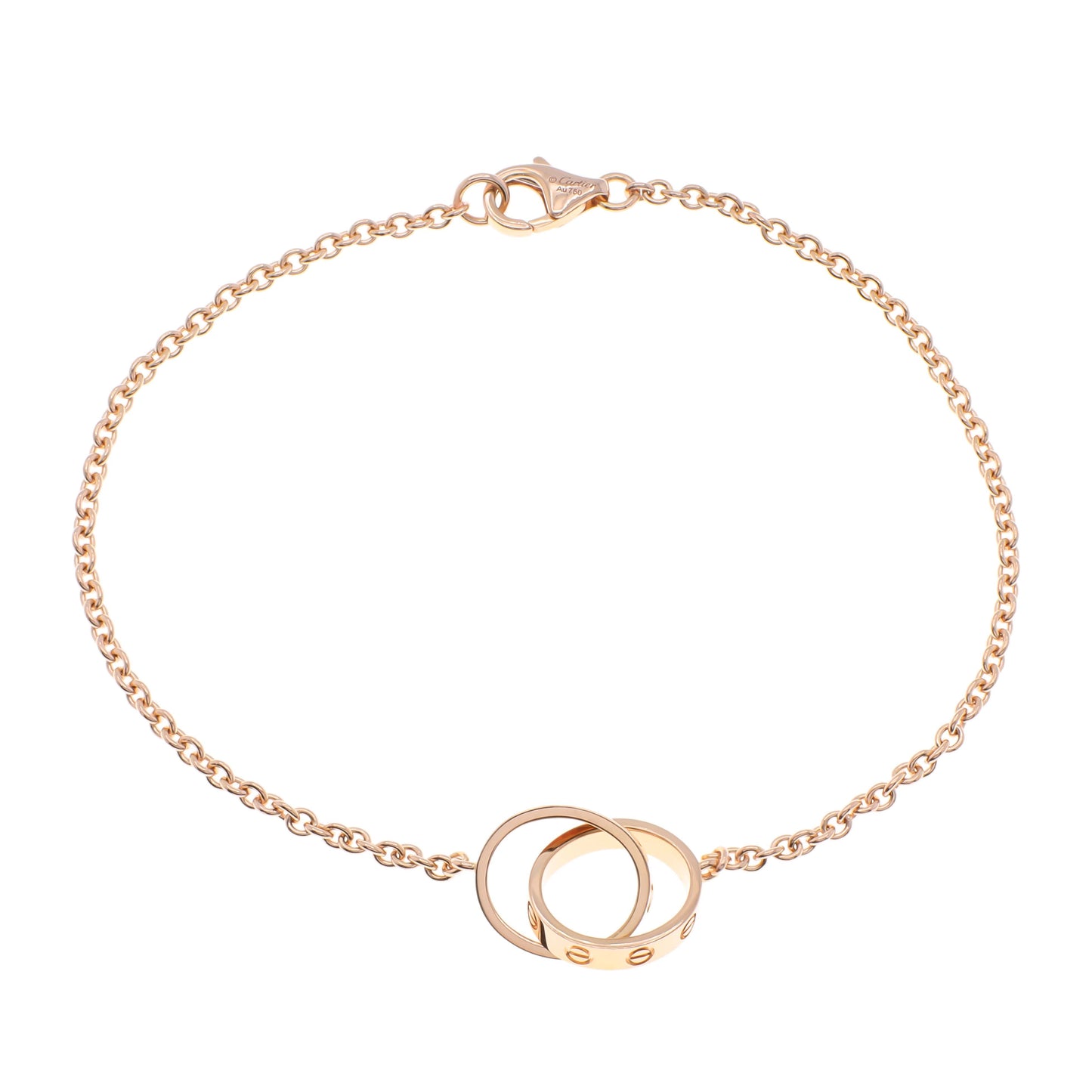 Exclusive Cartier 18K Rose Gold Interlocking Love Bracelet On Chain — Front View