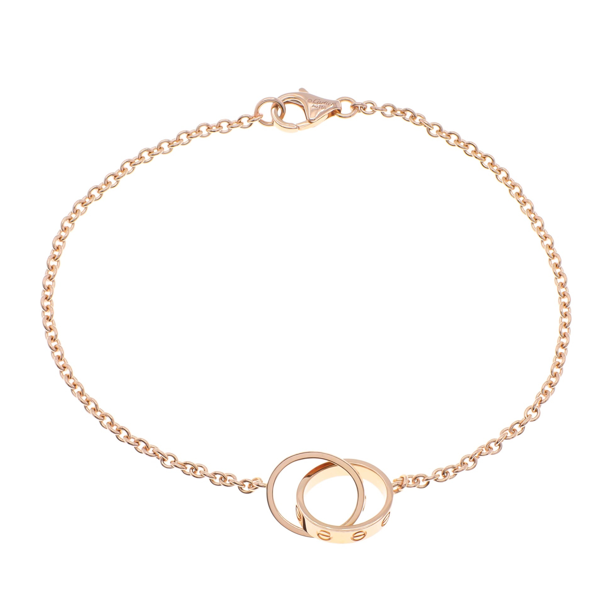 Exclusive Cartier 18K Rose Gold Interlocking Love Bracelet On Chain — Front View