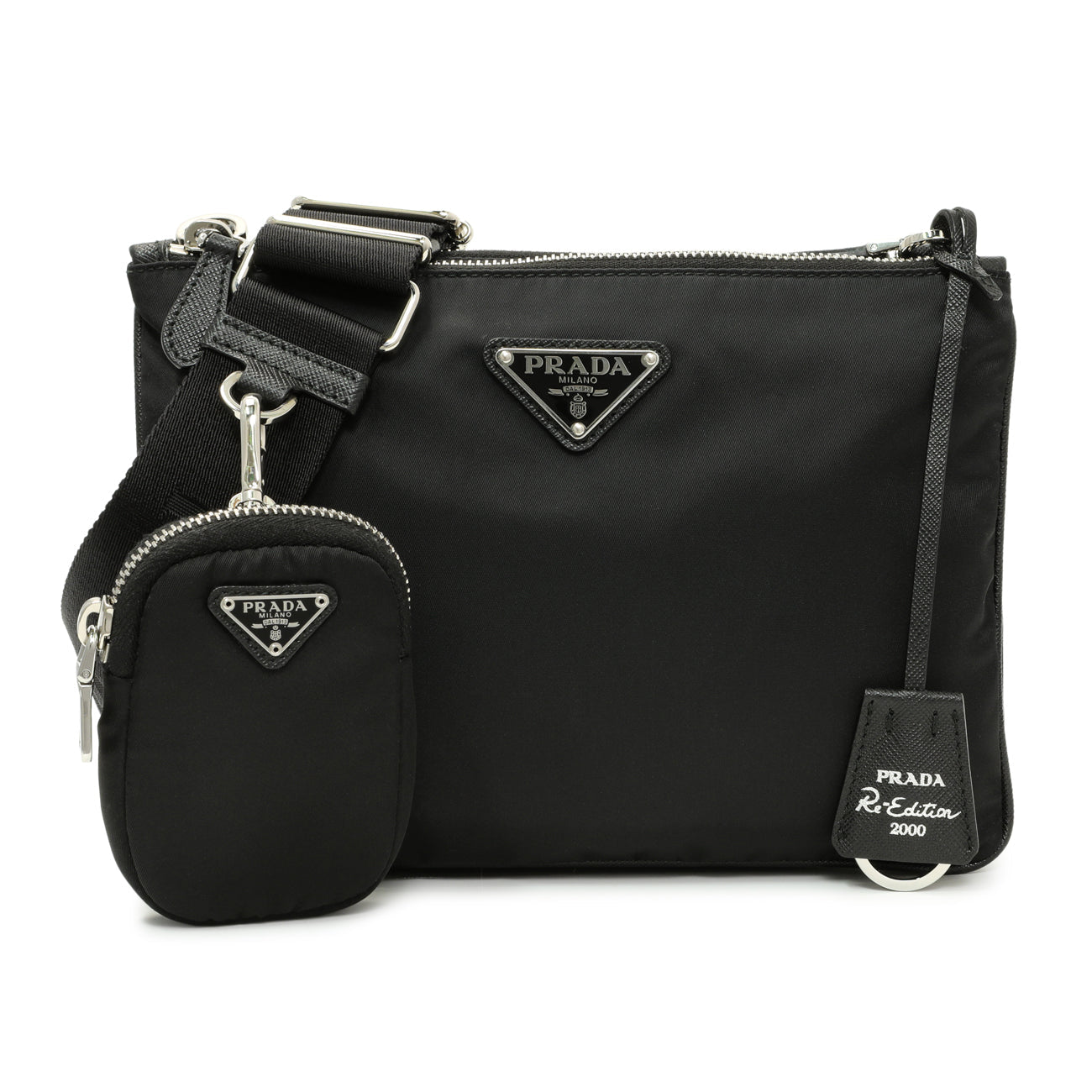 Exclusive Prada Black Nylon Re-Edition 2000 Messenger Bag — Front View