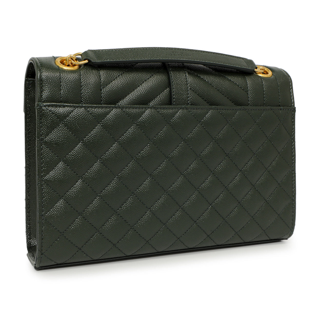 Exclusive Saint Laurent Green Grain De Poudre Matelasse Chevron Medium Triquilt Monogram Satchel — Back View
