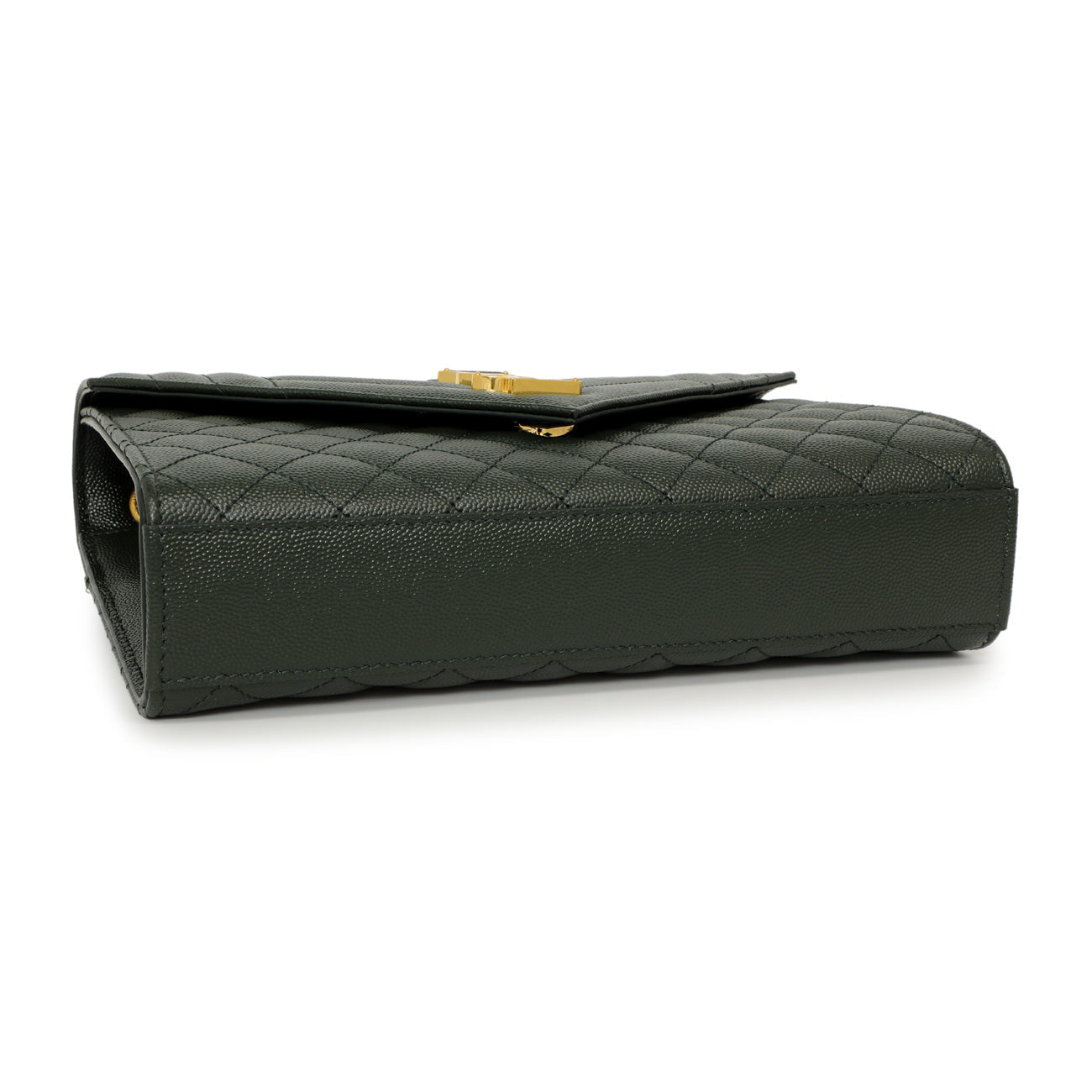 Exclusive Saint Laurent Green Grain De Poudre Matelasse Chevron Medium Triquilt Monogram Satchel — Top View