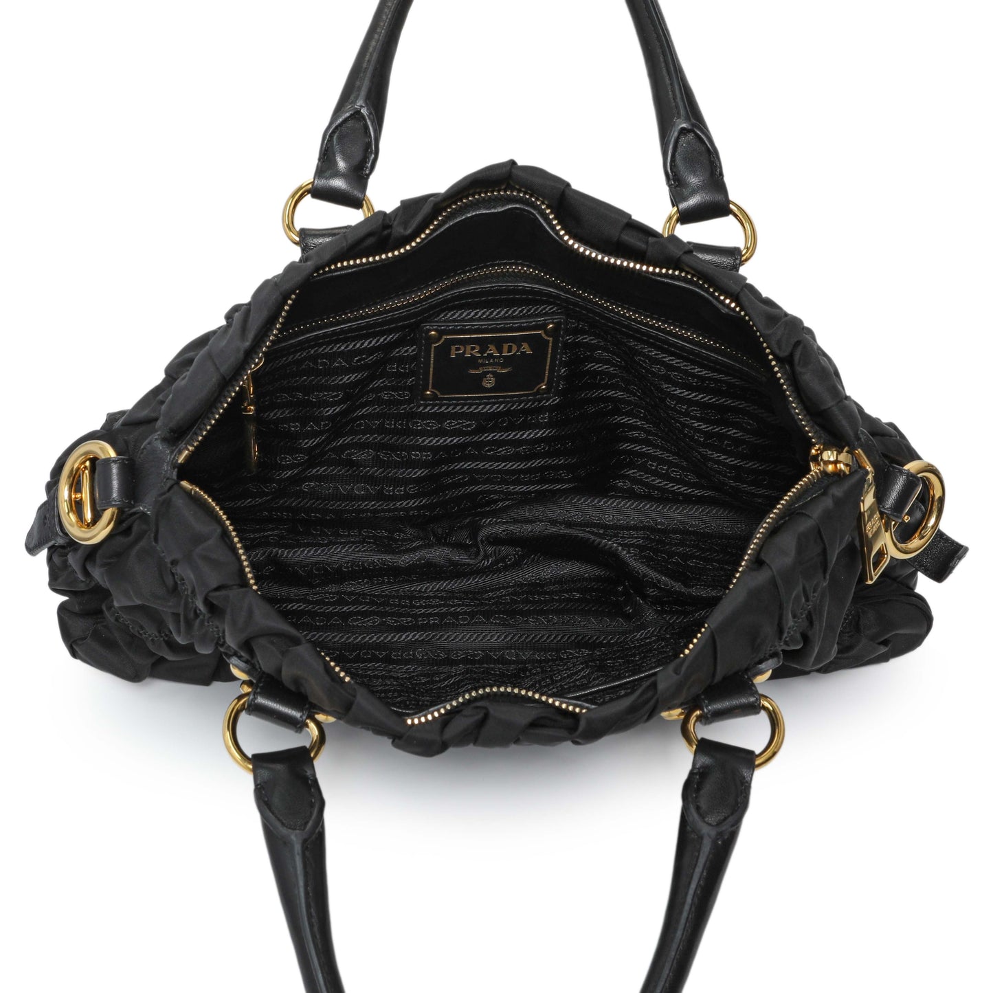 Exclusive Prada Nero Tessuto Gaufre Small Tote — Top View