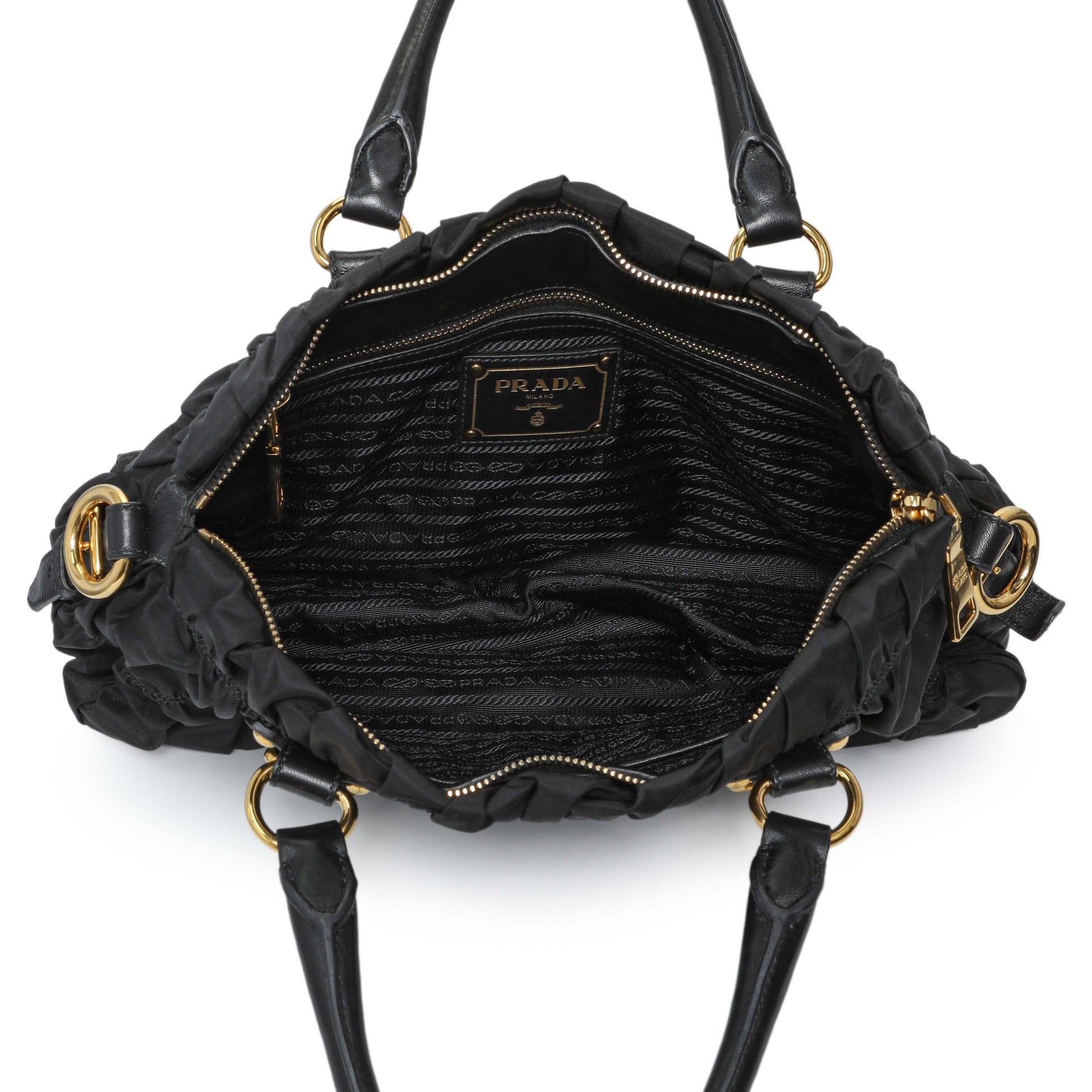 Exclusive Prada Nero Tessuto Gaufre Small Tote — Top View