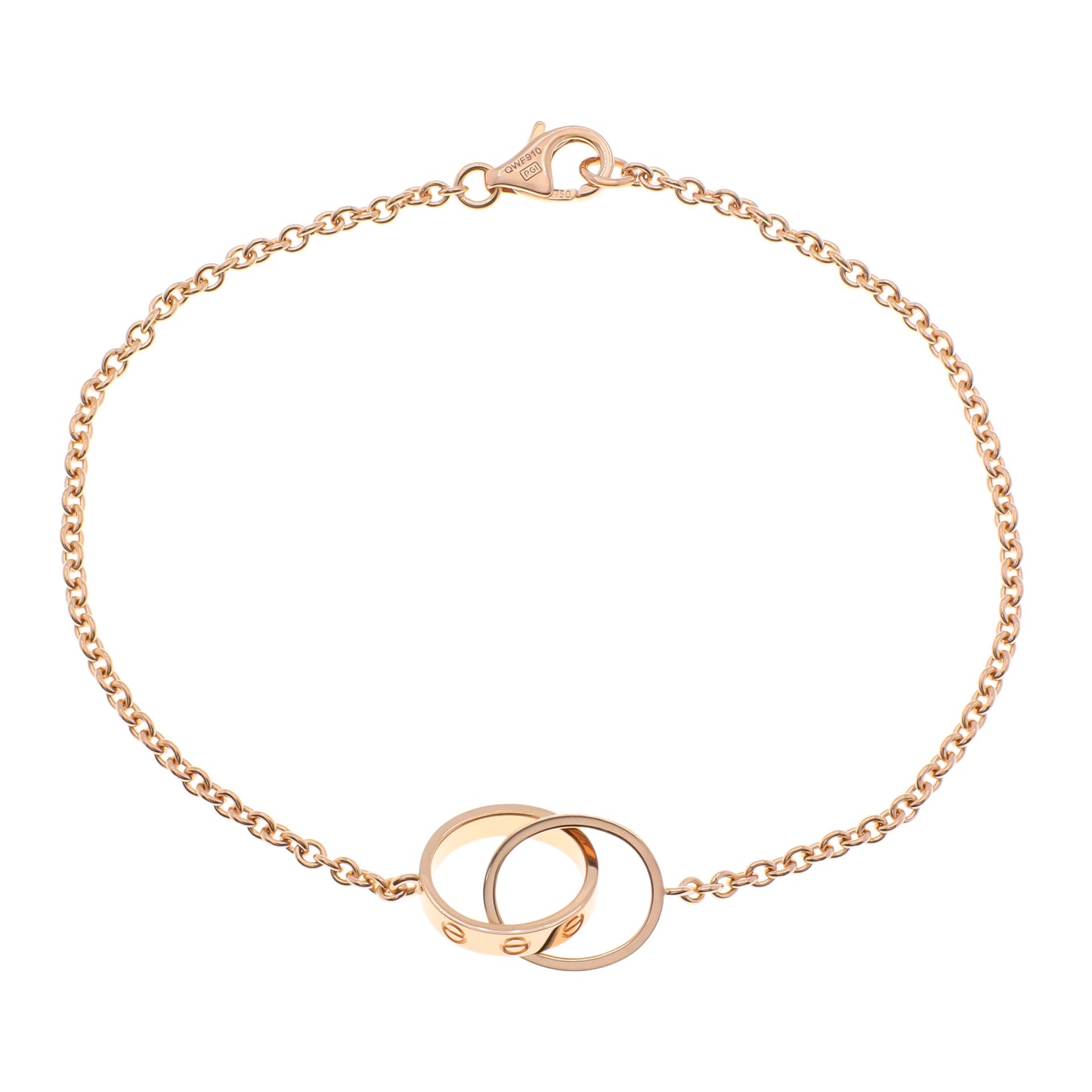 Exclusive Cartier 18K Rose Gold Interlocking Love Bracelet On Chain — Side View