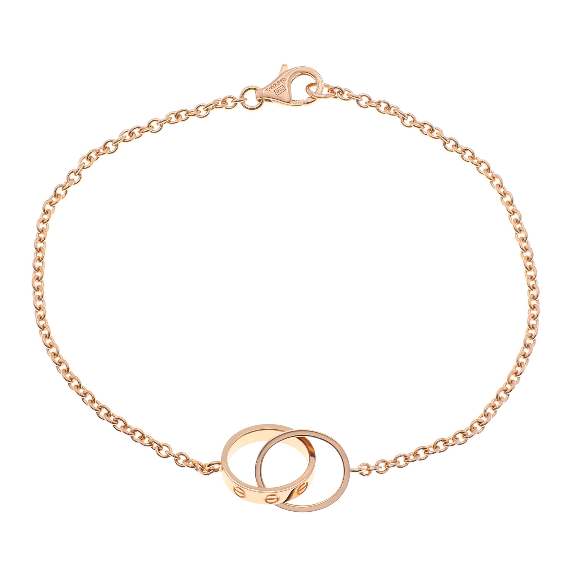 Exclusive Cartier 18K Rose Gold Interlocking Love Bracelet On Chain — Side View