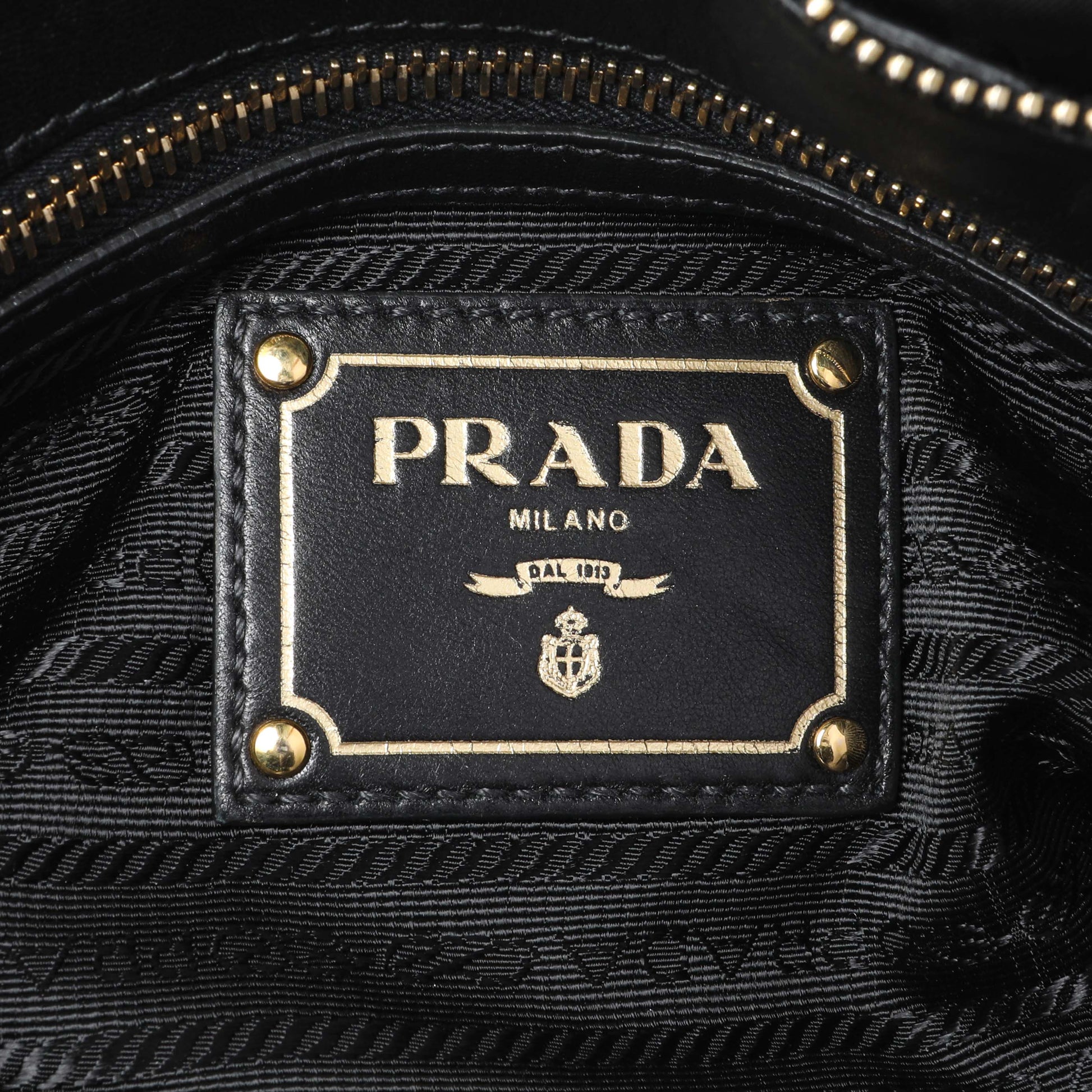Exclusive Prada Nero Tessuto Gaufre Small Tote — Detail View