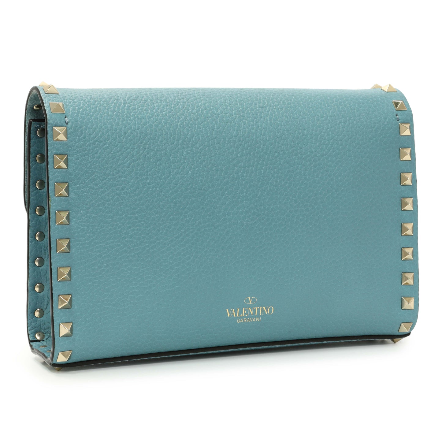 Exclusive Valentino Blue Pebbled Calfskin Medium Rockstud Flip Lock Crossbody Bag — Side View