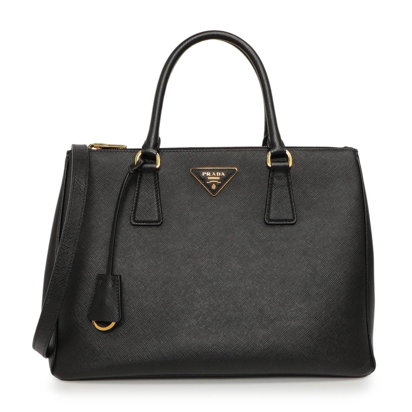 Exclusive Prada Black Saffiano Medium Galleria Double Zip Tote — Front View