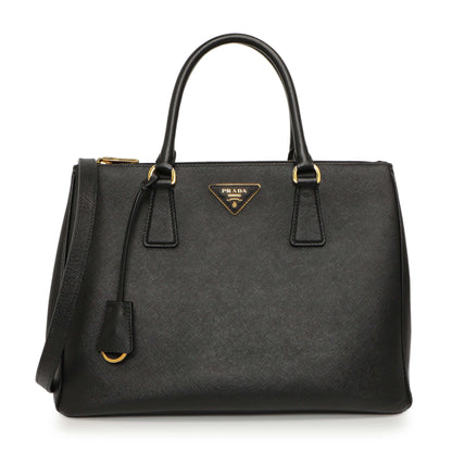 Exclusive Prada Black Saffiano Medium Galleria Double Zip Tote — Front View