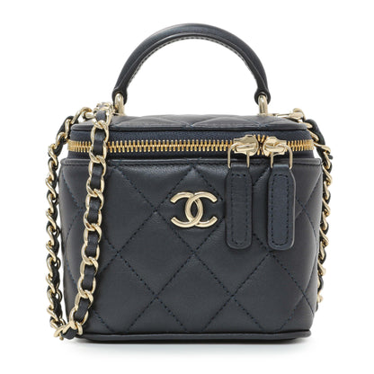 Exclusive Chanel Navy Lambskin Mini Vanity Case With Chain — Front View