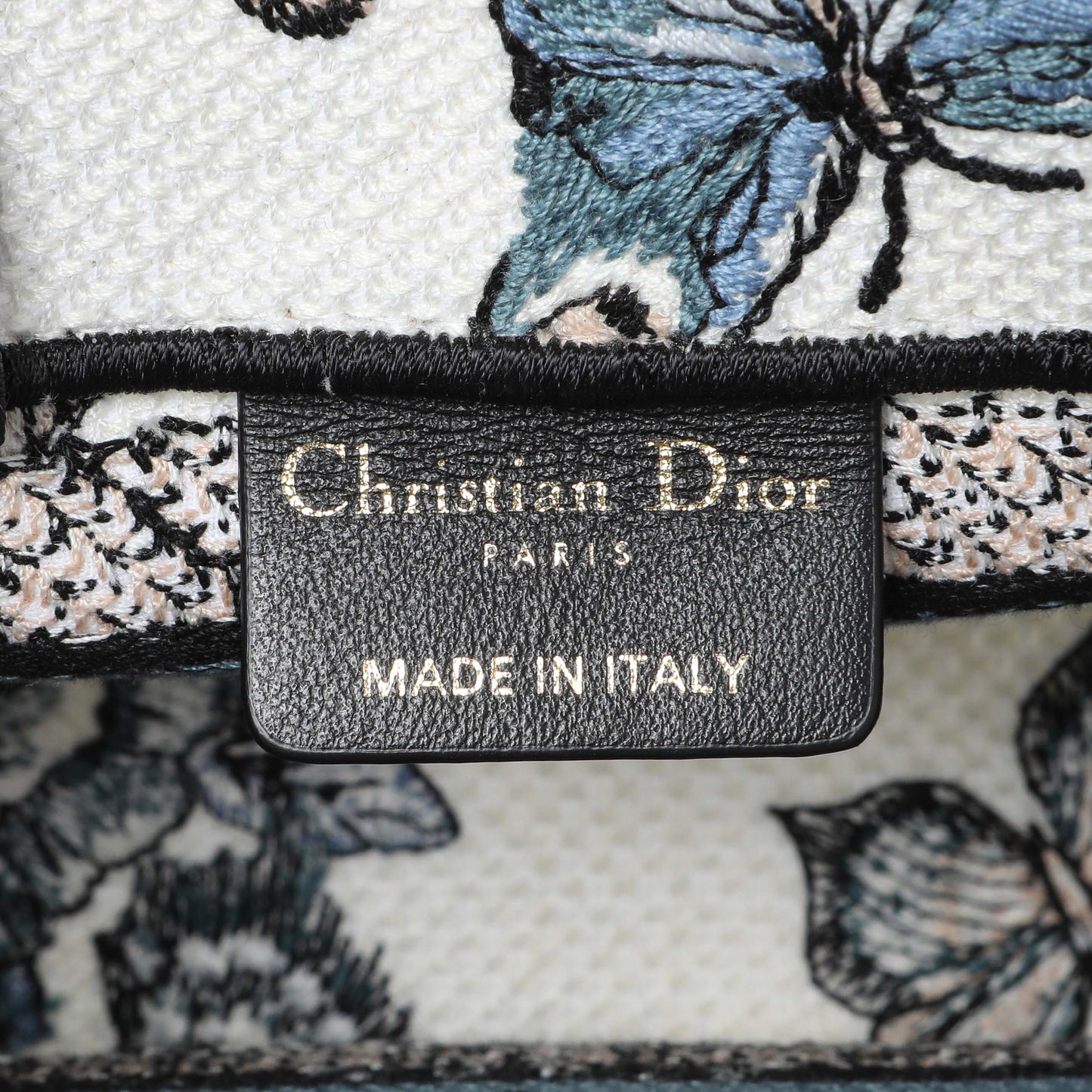 Exclusive Christian Dior Embroidered Canvas Mini Book Tote w/ Strap — Detail View