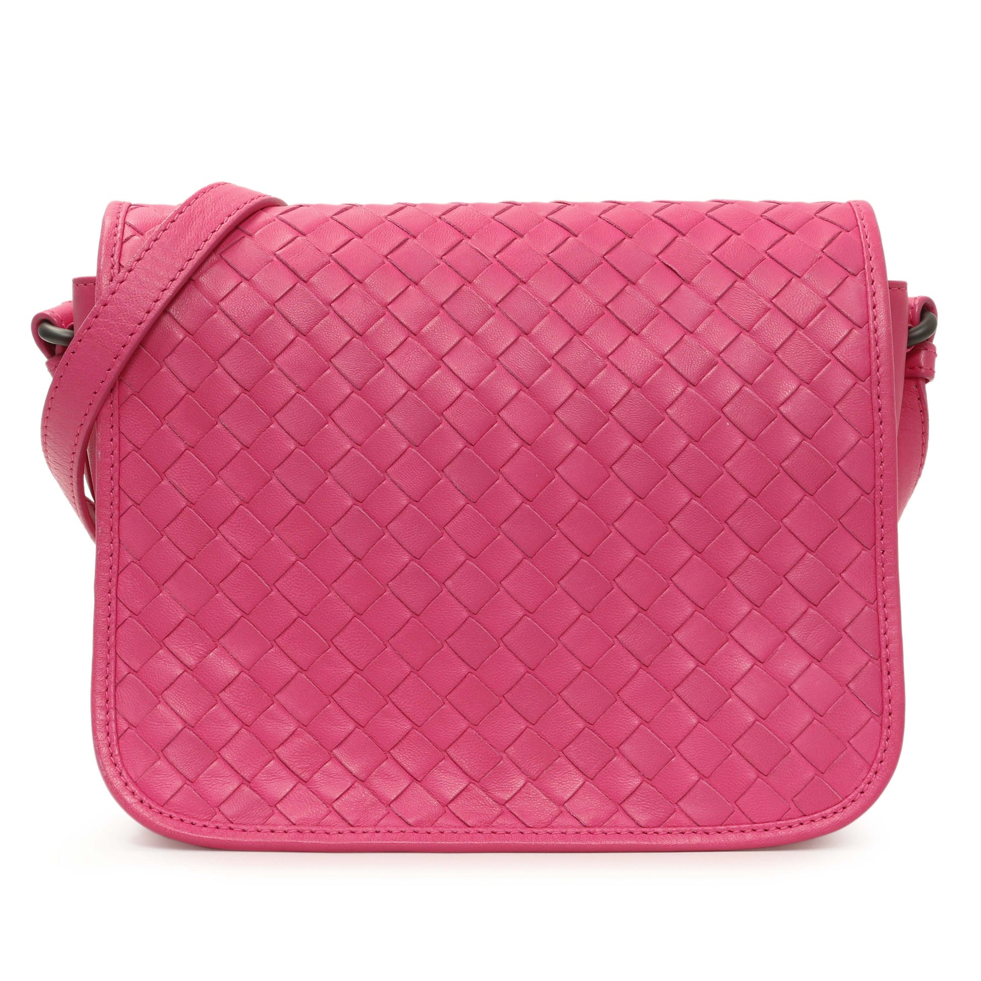 Exclusive Bottega Veneta Pink Nappa Intrecciato Mini Flap Crossbody — Front View