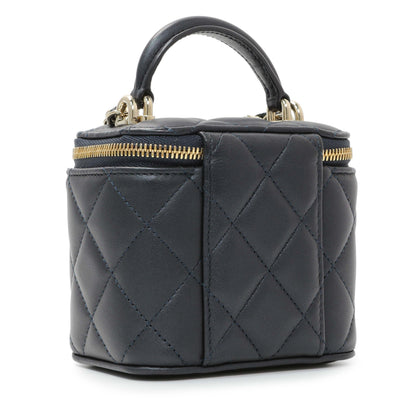 Exclusive Chanel Navy Lambskin Mini Vanity Case With Chain — Side View