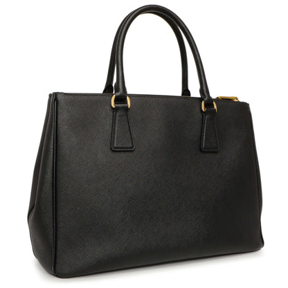 Exclusive Prada Black Saffiano Medium Galleria Double Zip Tote — Side View